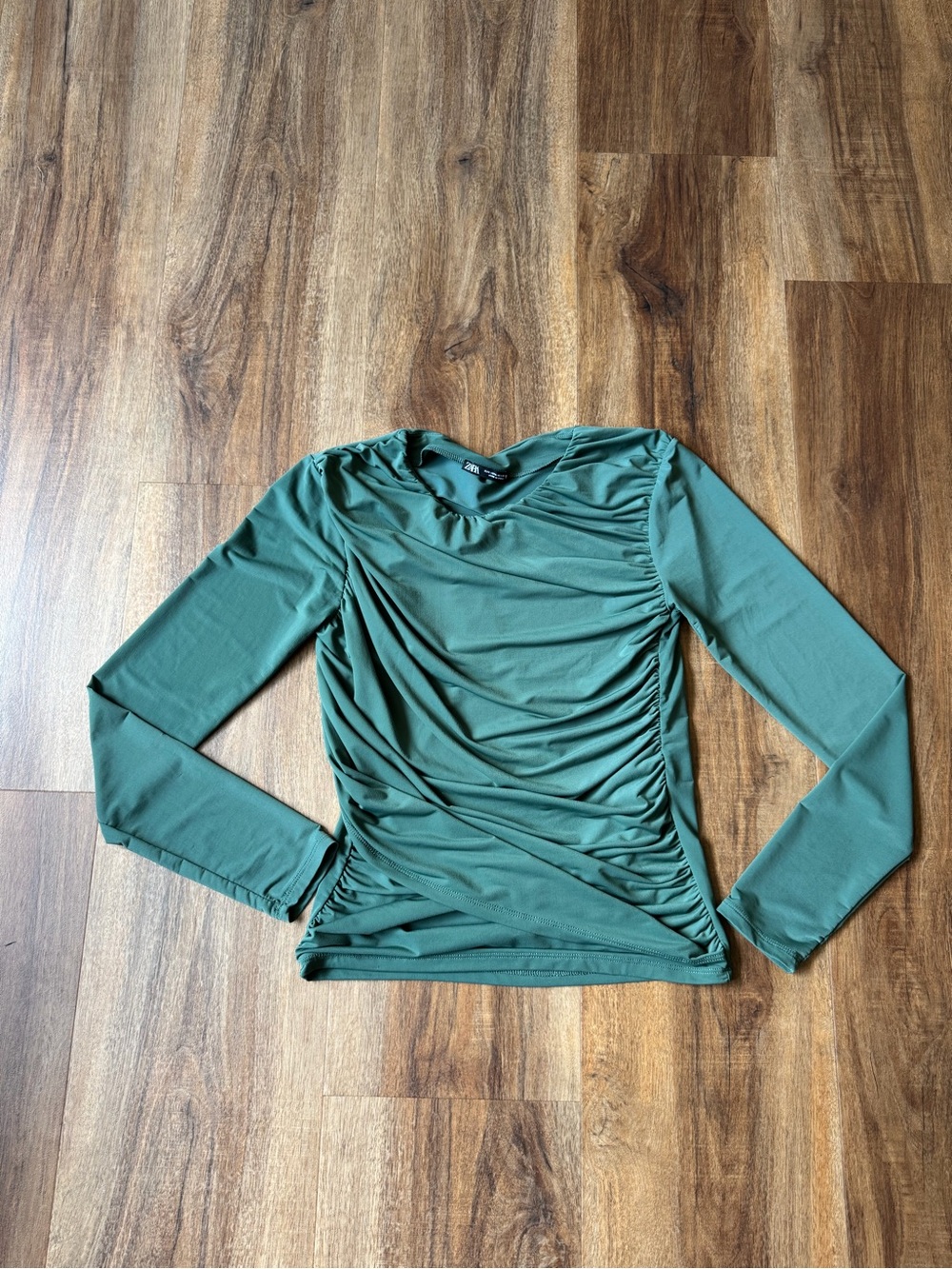 Zara Ruched Long-Sleeve Top in Sage Green